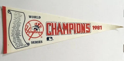 Banderín vintage de campeones de la Serie Mundial 1981 de los Yankees de Nueva York error de impresión Foto 1 de 4
