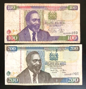2010 KENYA - SET OF 2 NOTES - 100, 200 SHILLINGS - VF - EZAF - Picture 1 of 2