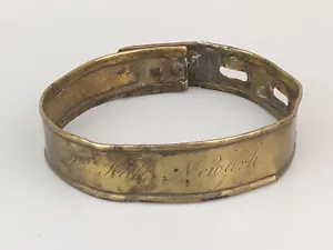 Early English sheet brass dog collar, 18th century, engraved  H. Hall Newark - Picture 1 of 22