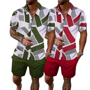 Set 2 Pezzi Completo Estivo Uomo Manica Corta Felpa T-Shirt e Pantaloncini Tute - Foto 1 di 18