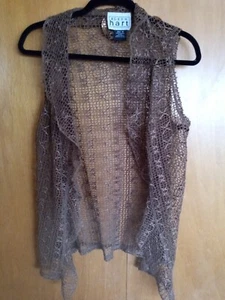SUPER CUTE Karen Hart CROCHET NET look open front VEST MED. Estate - Picture 1 of 4