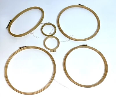 Lot Of 6 Wood Embroidery Cross Stitch Hoops England 9” 8” & 3” Circle 9”x5” Oval - Image 1 of 4