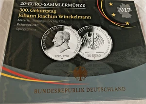 20 Euro-Sammlermünze 2017 - 300. Geburtstag Winckelmann - AG 925 - Spiegelglanz - Bild 1 von 2