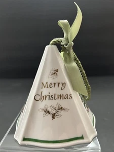 Spode Christmas Tree Bell Ornament Green Trim 4 Sided Pyramid Shape England - Bild 1 von 6