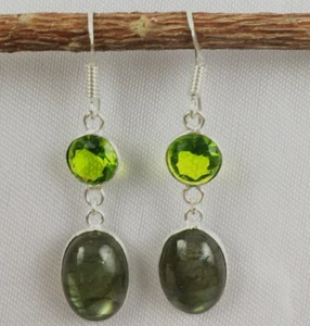 925 Sterling Silver Labradorite & Peridot Bezel Earrings Gift Women BES-1094 - Picture 1 of 6