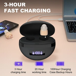 1 Pair OTC & ITE Hearing Aids Mild and Moderate Hearing Loss with Charge Case ! - Picture 1 of 8