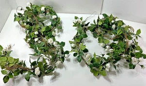Vintage 2001 2x 6Ft Garland Silk Artificial White Rose Flowers Vine Home Decor - Picture 1 of 13