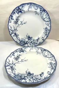 Set of 2 (Two) 222 Fifth Adelaide Blue and White Dinner Plates - 10-7/8" - Picture 1 of 4