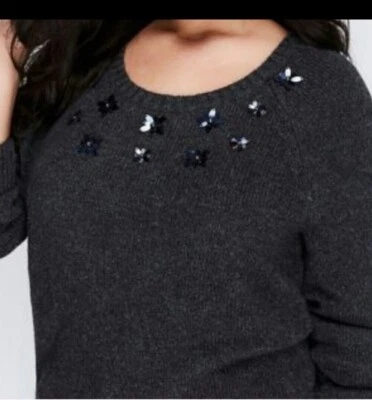 Lane Bryant Plus 18/20 Gray Bead Embellished Wool Pullover Sweater Xxl 2x Z51 - Image 1 of 4