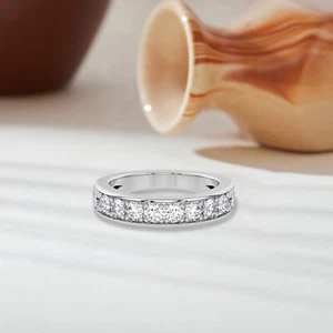 925 Silver 1.00Ct Certified Lab Grown Diamond Women's Half Eternity Wedding Band - Picture 1 of 11