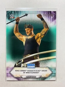 King Corbin Assaults Elias 2021 Topps #43 WWE Aqua 292/299 Card - Picture 1 of 2