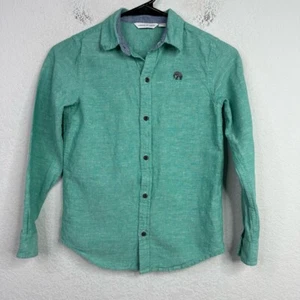Janie and Jack Shirt Boys Size 8 Green Linen Blend Button Casual Coastal Preppy - Picture 1 of 5
