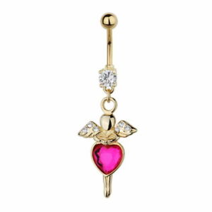 Heart Shape Heat Cut Pink Ruby  Belly Button Ring 1.4Ct 14k Yellow Gold Finish. 