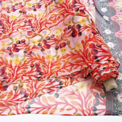 2.9 yard X 1.35 meter Positional Print Natural Silk Georgette Fabric Floral - Image 1 of 4