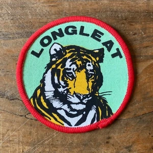 Vintage Longleat Safari Park Tiger Patch - Sew-on - Green Red - 7.5cm - Picture 1 of 4