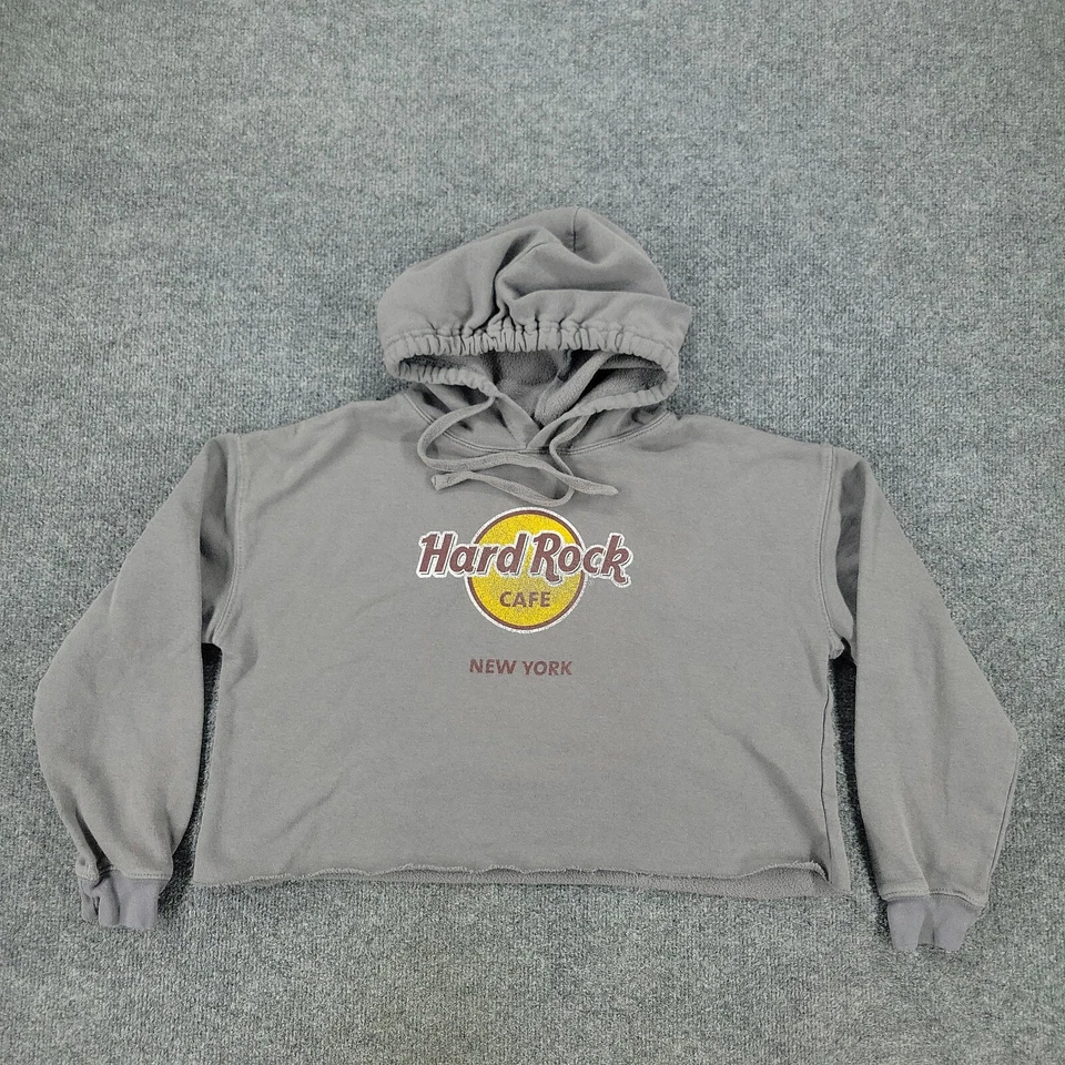 Sudadera para mujer Hard Rock Café XL gris logotipo de Nueva York camiseta corta pulóver con capucha Foto 1 de 4