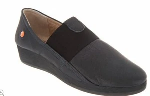 Softinos by FLY London Leather Gored Slip-on Shoes Amo Navy - Picture 1 of 4