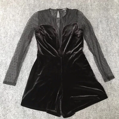 Mameluco Y2K Express XS para mujer terciopelo negro transparente bruja capricho rave gótico Foto 1 de 4