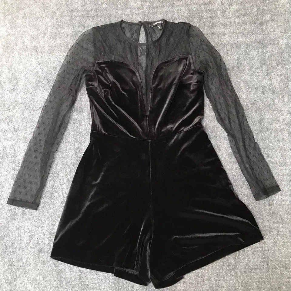Y2K Express Romper XS женщин черный бархат чистый ведьмы прихоти рейв гот - Изображение 1 из 4