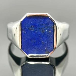 Mens 18k White Gold Lapis Lazuli Signet Ring - Italian - Picture 1 of 4
