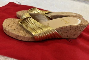 Christian Louboutin Biege Wedge Sandal Cork 2.5inch Open Toe - Size 37.5 - Picture 1 of 7