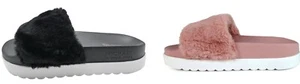 Michael Kors TRIXIE Short Faux Fur Slide Sandal Black/Sunset Rose Nib - Picture 1 of 21