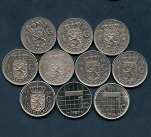 Lot Of 10 Netherlands 1 Gulden Coins 1967-1996 (All Different Dates) - Picture 1 of 2