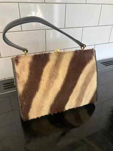 Vintage Gold Medaille Zeiger braun beige Fell Handtasche & Wildleder Geldbörse - Bild 1 von 12