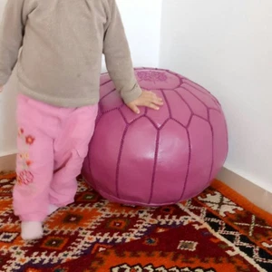 Premium Luxury Moroccan pouf Leather Ottoman nice Pouffe handmade Footstool Pink - Picture 1 of 9