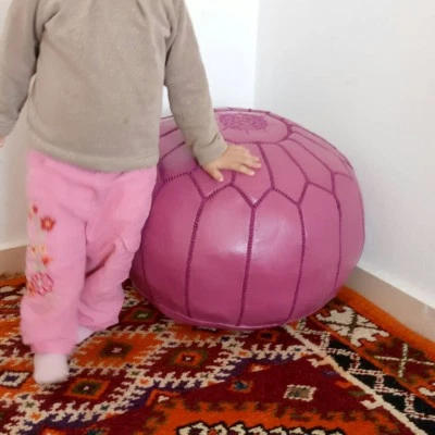 Premium Luxury Moroccan pouf Leather Ottoman nice Pouffe handmade Footstool Pink - Image 1 of 4