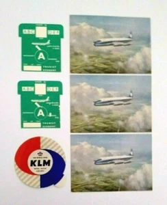 1960's KLM:   3 VICKERS VISCOUNT UNPOSTED PCS-2 BOARDING PASSES-1 LUGGAGE DECAL - Picture 1 of 2