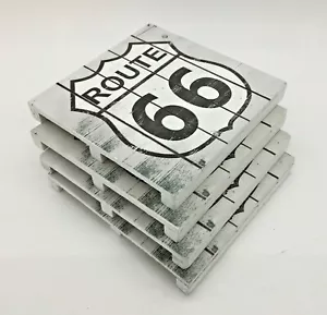 ✅ Historic Route 66 Sign Wood Pallet Drink Coasters Rustic Vintage Road Set of 4 - Picture 1 of 6