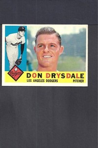 1960 TOPPS SET BREAK #475 DON DRYSDALE-2--BV $60--DODGERS--CREASE/WRINKLE--VG