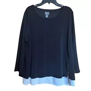 Chicos Travelers Tunika Top Große 2 Schwarz Weiß Saum Stretch Slinky Strick Bluse - Bild 1 von 9