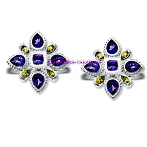 Natürlicher Amethyst & Citrin Edelsteine mit 925 Sterling Silber Manschettenknöpfen #960 - Bild 1 von 3