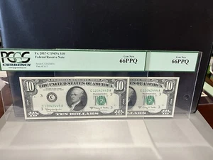2 Consecutive1963A $10 Federal Reserve Note Fr-2017-c Phila. PCGS 66 Gem PPQ - Picture 1 of 5