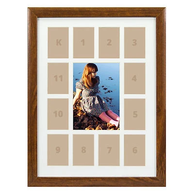 Craig Frames, 12x16" Brown Picture Frame, White Collage Mat with 13 Openings - Image 1 of 4