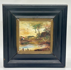 19th Century Painted Tile Landscape Cotter's Home England by R.G Harris - Picture 1 of 5