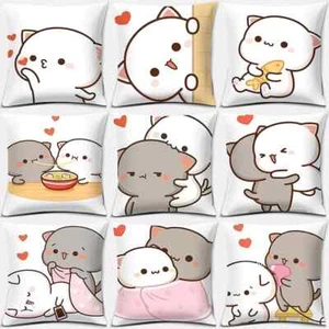 Cartoon Cute Pillow Case Mocha Mochi Peach Cat Cushion Cover Pillow Cover - Picture 1 of 39