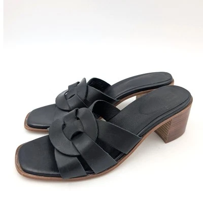 Bruno Magli Aria Leather Slip On Mules Sandal Block Heels Black Size US9M EU40 - Image 1 of 4