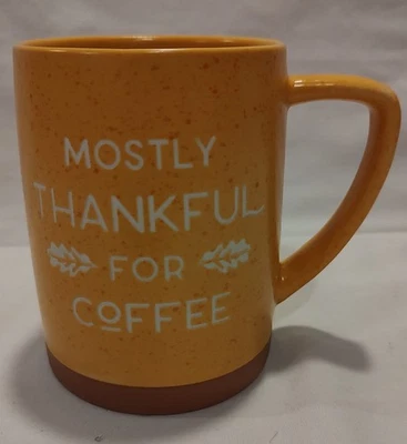 Caneca de café Mostly Thankful For My Place & Time 18 oz xícara de salpicos amarelos -EUC - Imagem 1 de 4