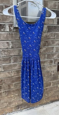 RALPH LAUREN POLO GIRL'S NAVY SAILBOAT PATTERNED DRESS - AGE 12-14 - EUC - Image 1 of 4