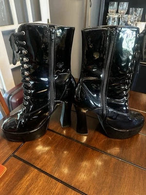 Platform Lace Up Patent Black Boots Hooker Stripper Drag Queen Halloween Size 10 - Image 1 of 4