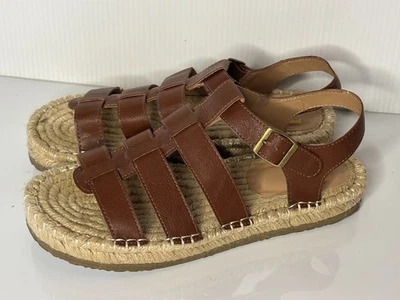 Haute Hippie Brown Faux Leather Platform Espadrille Gladiator Buckle Sandals 9 - Image 1 of 4