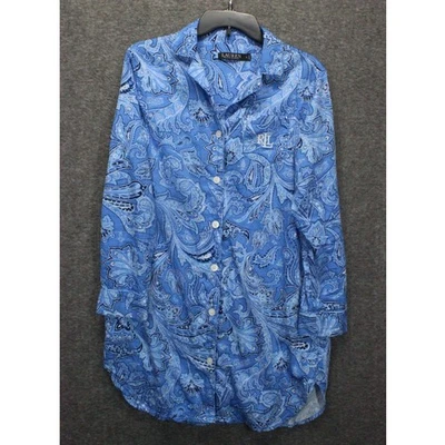 Lauren Ralph Lauren Blue Paisley “His Shirt” Night Gown Long Sleep Shirt Small - Image 1 of 4