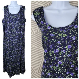 Vintage 90s Slip Dress size 18 Long Maxi Floral Alt Grunge Goth Blue Purple - Picture 1 of 6