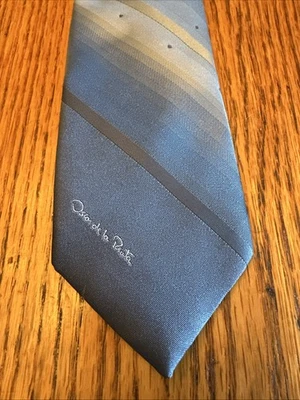 Corbata azul vintage Oscar de La Renta rayas 100 seda para hombre Foto 1 de 4