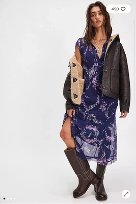 NWT Free People Cannaday Maxi Dress Womens M Navy Combo Boho Semi Sheer Floral - Image 1 of 4