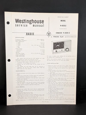Westinghouse Reloj Radio Manual de Servicio Modelo H-835L5 Chasis V-2424-2 4 Pg Foto 1 de 2