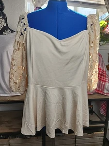 City Chic Creme Top Noelle Buff Spitzenärmel Top Gr. xl Boho - Bild 1 von 3
